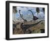 Two Allosaurus Predators Plan their Attack on a Young Omeisaurus-Stocktrek Images-Framed Photographic Print