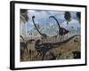 Two Allosaurus Predators Plan their Attack on a Young Omeisaurus-Stocktrek Images-Framed Photographic Print