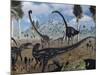 Two Allosaurus Predators Plan their Attack on a Young Omeisaurus-Stocktrek Images-Mounted Photographic Print