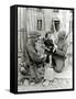 Two American Soldiers from the U.S. Corps of Engineers with a Little Girl and a Puppy-null-Framed Stretched Canvas