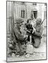 Two American Soldiers from the U.S. Corps of Engineers with a Little Girl and a Puppy-null-Mounted Photographic Print