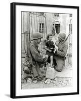 Two American Soldiers from the U.S. Corps of Engineers with a Little Girl and a Puppy-null-Framed Photographic Print