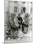 Two American Soldiers from the U.S. Corps of Engineers with a Little Girl and a Puppy-null-Mounted Photographic Print