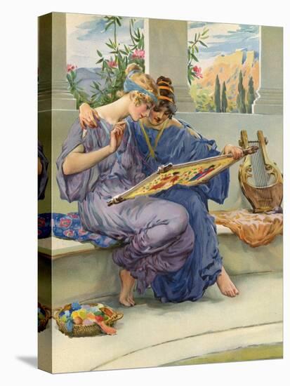 Two Ancient Greek Women Embroidering-null-Stretched Canvas