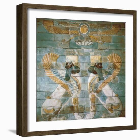 Two Androcephalic Sphynxes or Lions under the Great God Ahura Mazda-null-Framed Art Print