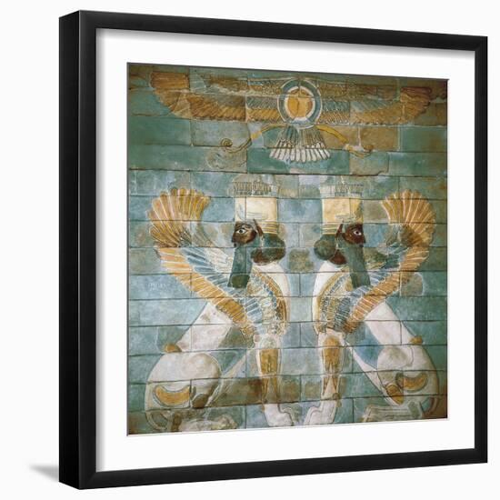 Two Androcephalic Sphynxes or Lions under the Great God Ahura Mazda-null-Framed Art Print