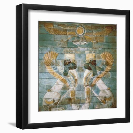 Two Androcephalic Sphynxes or Lions under the Great God Ahura Mazda-null-Framed Art Print