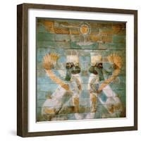 Two androcephalous sphinxes (or lions) under Ahura Mazda, deity of Zoroastrianism-null-Framed Giclee Print