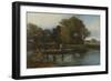 Two Anglers and a Bailiff in a Punt on a River Fishing for Bream with Landscape Beyond-Alexander F. Rolfe-Framed Giclee Print