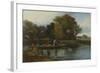 Two Anglers and a Bailiff in a Punt on a River Fishing for Bream with Landscape Beyond-Alexander F. Rolfe-Framed Giclee Print