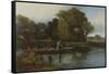 Two Anglers and a Bailiff in a Punt on a River Fishing for Bream with Landscape Beyond-Alexander F. Rolfe-Framed Stretched Canvas