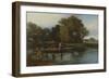 Two Anglers and a Bailiff in a Punt on a River Fishing for Bream with Landscape Beyond-Alexander F. Rolfe-Framed Giclee Print