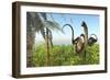 Two Apatosaurus Dinosaurs in a Lush Cretaceous Jungle-null-Framed Premium Giclee Print