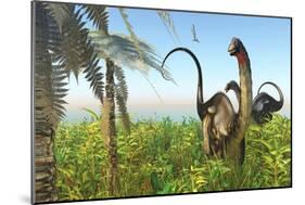 Two Apatosaurus Dinosaurs in a Lush Cretaceous Jungle-null-Mounted Premium Giclee Print
