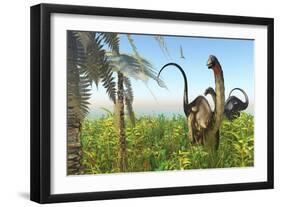 Two Apatosaurus Dinosaurs in a Lush Cretaceous Jungle-null-Framed Art Print