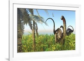 Two Apatosaurus Dinosaurs in a Lush Cretaceous Jungle-null-Framed Art Print