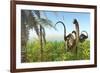 Two Apatosaurus Dinosaurs in a Lush Cretaceous Jungle-null-Framed Art Print