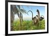 Two Apatosaurus Dinosaurs in a Lush Cretaceous Jungle-null-Framed Art Print