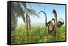 Two Apatosaurus Dinosaurs in a Lush Cretaceous Jungle-null-Framed Stretched Canvas