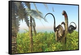 Two Apatosaurus Dinosaurs in a Lush Cretaceous Jungle-null-Framed Stretched Canvas