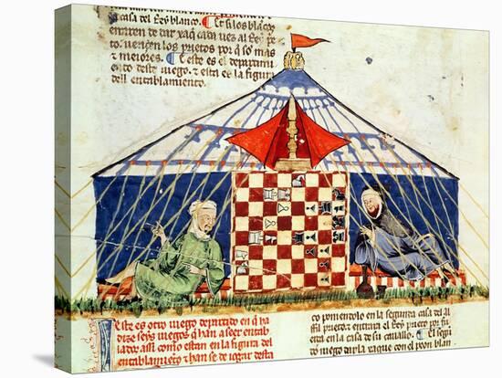 Two Arabs Playing Chess in a Tent, from the "Book of Games, Chess, Dice and Boards", 1282-null-Stretched Canvas