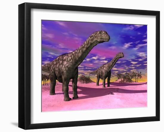 Two Argentinosaurus Dinosaurs in a Prehistoric Landscape-null-Framed Art Print