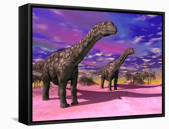 Two Argentinosaurus Dinosaurs in a Prehistoric Landscape-null-Framed Stretched Canvas