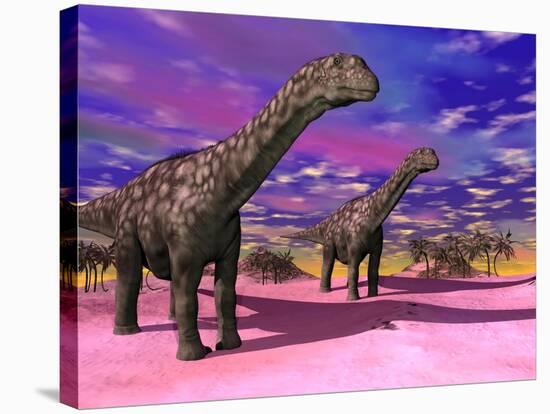 Two Argentinosaurus Dinosaurs in a Prehistoric Landscape-null-Stretched Canvas