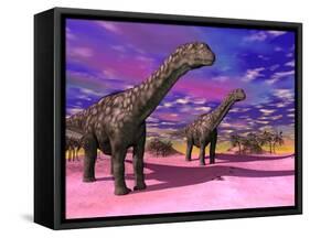 Two Argentinosaurus Dinosaurs in a Prehistoric Landscape-null-Framed Stretched Canvas