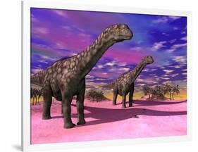 Two Argentinosaurus Dinosaurs in a Prehistoric Landscape-null-Framed Art Print