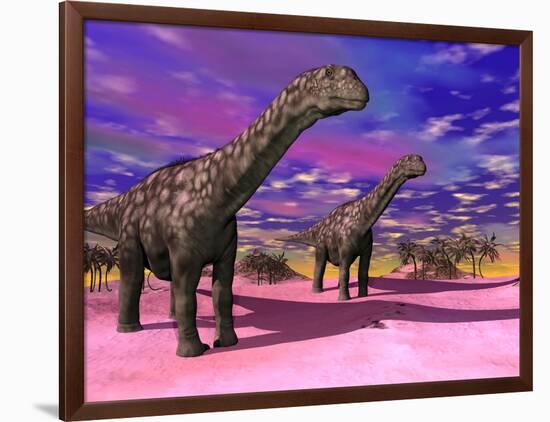 Two Argentinosaurus Dinosaurs in a Prehistoric Landscape-null-Framed Art Print