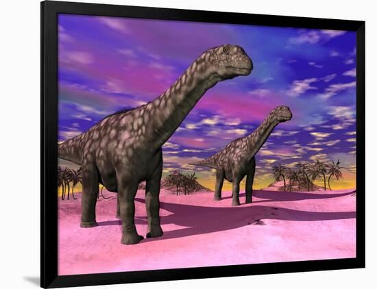 Two Argentinosaurus Dinosaurs in a Prehistoric Landscape-null-Framed Art Print