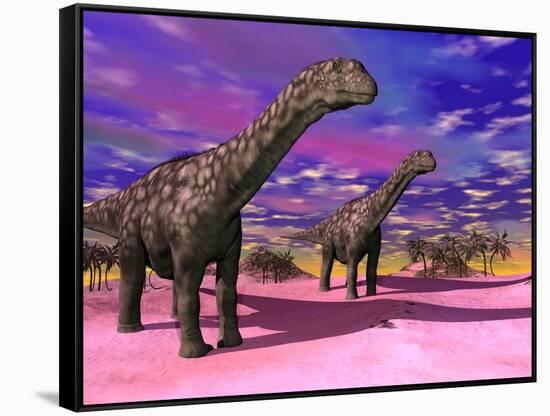 Two Argentinosaurus Dinosaurs in a Prehistoric Landscape-null-Framed Stretched Canvas