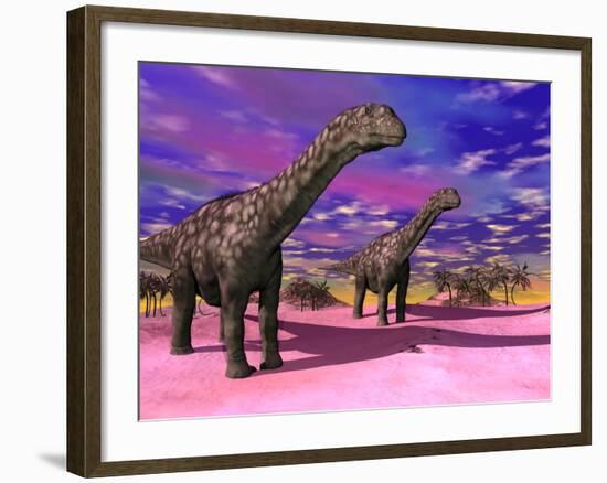 Two Argentinosaurus Dinosaurs in a Prehistoric Landscape-null-Framed Art Print