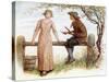 'Two at a stile' by Kate Greenaway-Kate Greenaway-Stretched Canvas