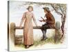 'Two at a stile' by Kate Greenaway-Kate Greenaway-Stretched Canvas