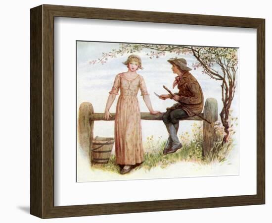 'Two at a stile' by Kate Greenaway-Kate Greenaway-Framed Giclee Print