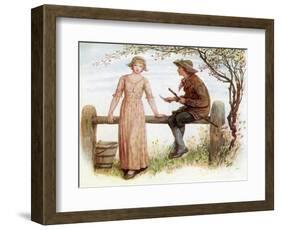 'Two at a stile' by Kate Greenaway-Kate Greenaway-Framed Giclee Print