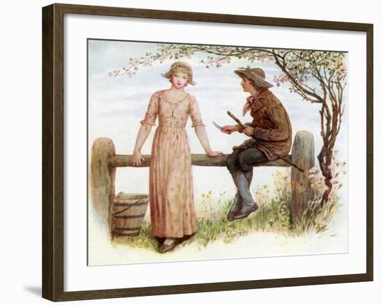 'Two at a stile' by Kate Greenaway-Kate Greenaway-Framed Giclee Print