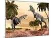 Two Aucasaurus Dinosaurs Fighting in Desert-null-Mounted Art Print