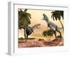 Two Aucasaurus Dinosaurs Fighting in Desert-null-Framed Art Print