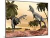 Two Aucasaurus Dinosaurs Fighting in Desert-null-Mounted Art Print