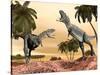 Two Aucasaurus Dinosaurs Fighting in Desert-null-Stretched Canvas