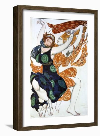 Two Bacchantes, Costume Design for a Ballets Russes Production of Tcherepnin's Narcisse, 1911-Leon Bakst-Framed Premium Giclee Print