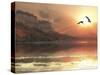 Two Bald Eagles Fly Along a Mountainous Coastline at Sunset-Stocktrek Images-Stretched Canvas