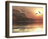 Two Bald Eagles Fly Along a Mountainous Coastline at Sunset-Stocktrek Images-Framed Photographic Print