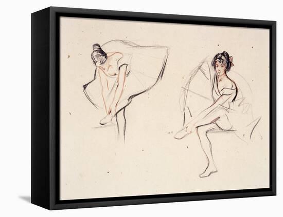 Two Ballerinas, Holding Their Ankles Wearing Ballet Skirts-Isobel Lilian Gloag-Framed Stretched Canvas