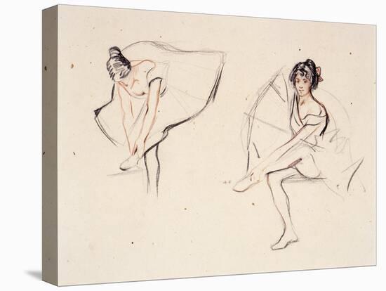 Two Ballerinas, Holding Their Ankles Wearing Ballet Skirts-Isobel Lilian Gloag-Stretched Canvas