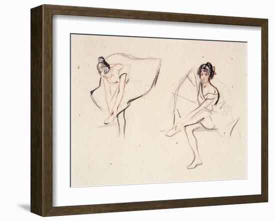 Two Ballerinas, Holding Their Ankles Wearing Ballet Skirts-Isobel Lilian Gloag-Framed Giclee Print