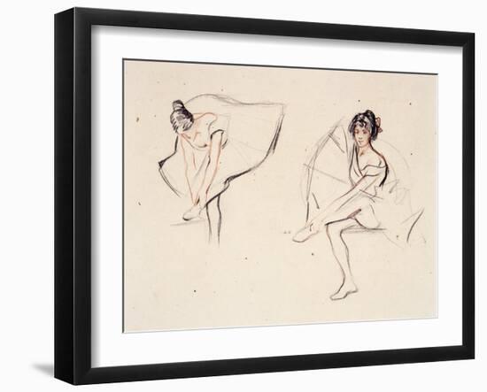 Two Ballerinas, Holding Their Ankles Wearing Ballet Skirts-Isobel Lilian Gloag-Framed Giclee Print